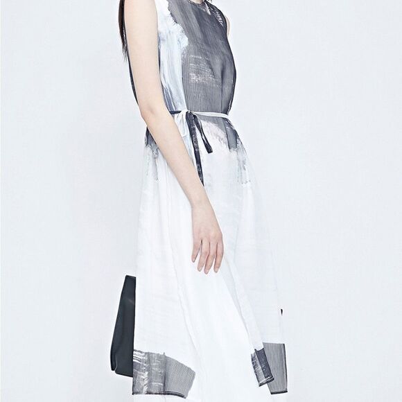 S. Deer Elegant Ink Splatter Sleeveless Dress White M NWT - Picture 4 of 6